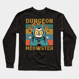 Dungeon Meowster Funny Nerdy Gamer Cat D20 Dice RPG Long Sleeve T-Shirt